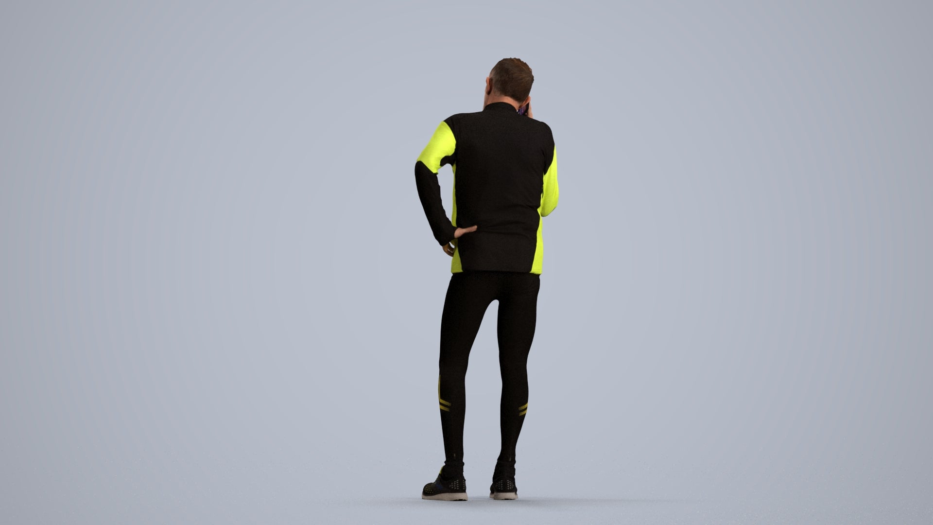 3D human model senior man sport, photogrammetry scanned person for archviz, front view render
