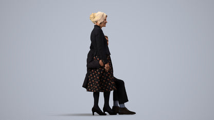 realistic 3D human senior woman formal couple, archviz people FBX OBJ for Blender, side view render