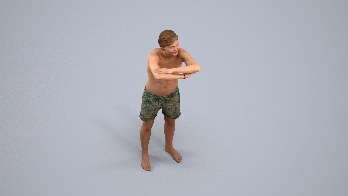 realistic 3D man pool, scanned archviz people for Blender and 3ds Max, back view render