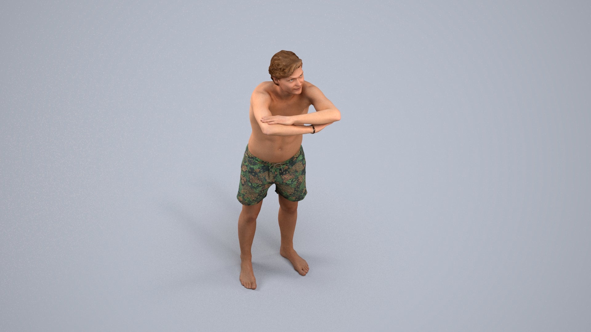 realistic 3D man pool, scanned archviz people for Blender and 3ds Max, back view render
