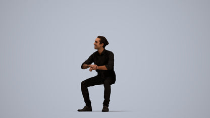 3D human model man casual sitting, photogrammetry scanned person for archviz, top-down view render