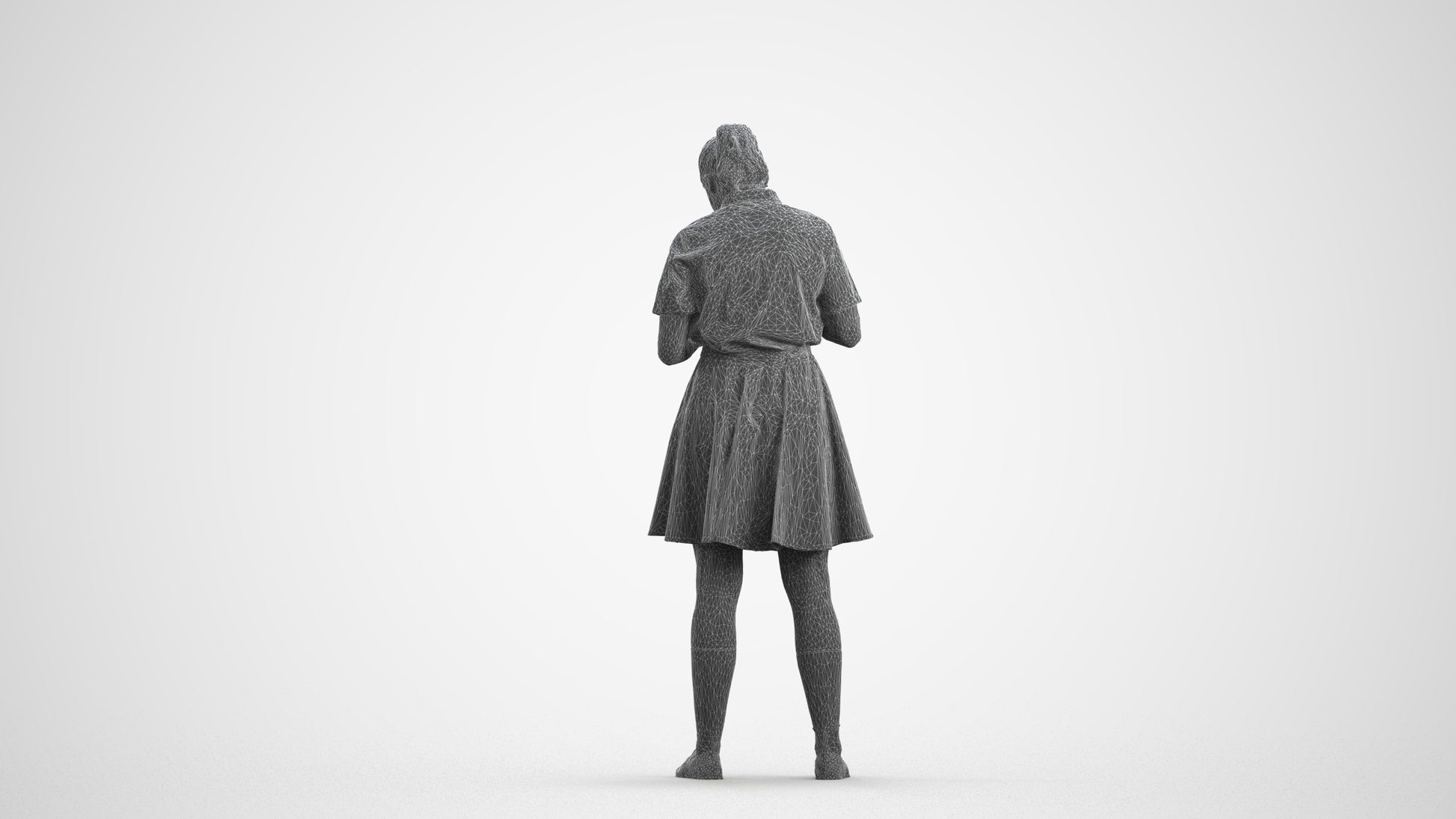 realistic 3D human girl kids, archviz people FBX OBJ for Blender, wireframe front view