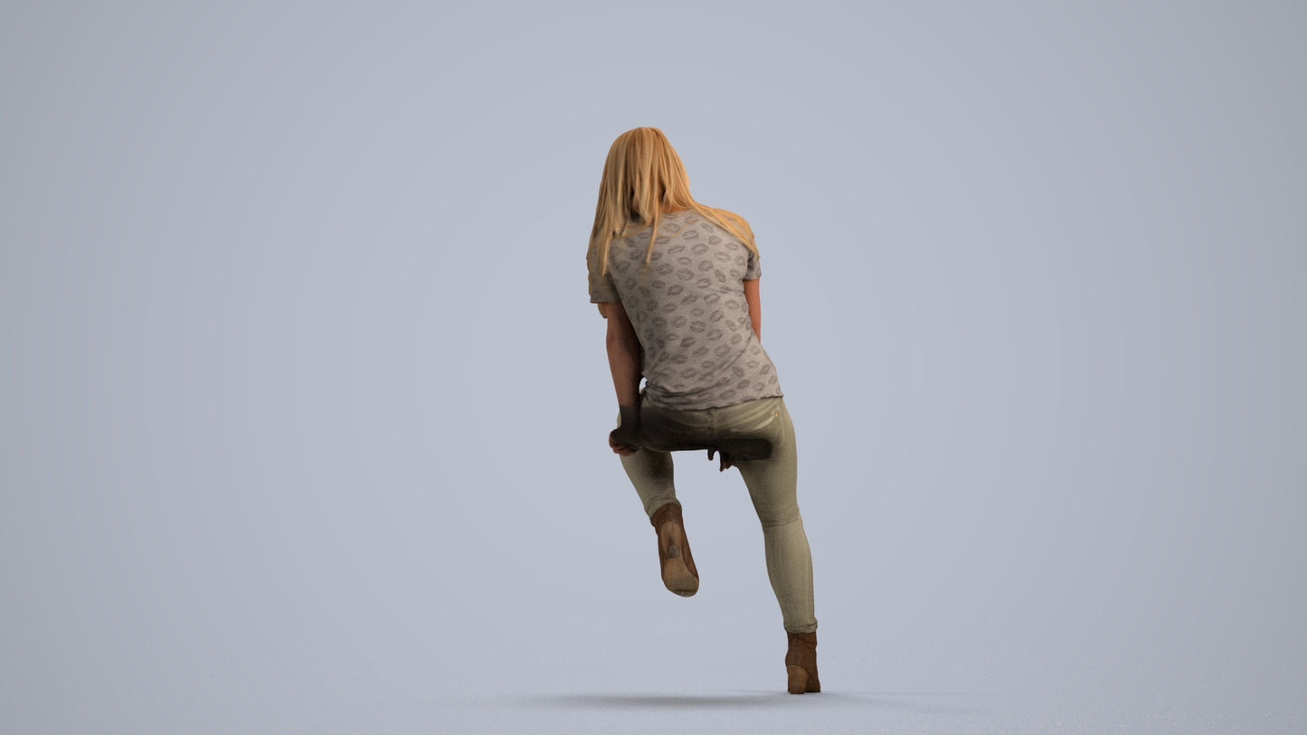 realistic 3D woman casual sitting, scanned archviz people for Blender and 3ds Max, front view render