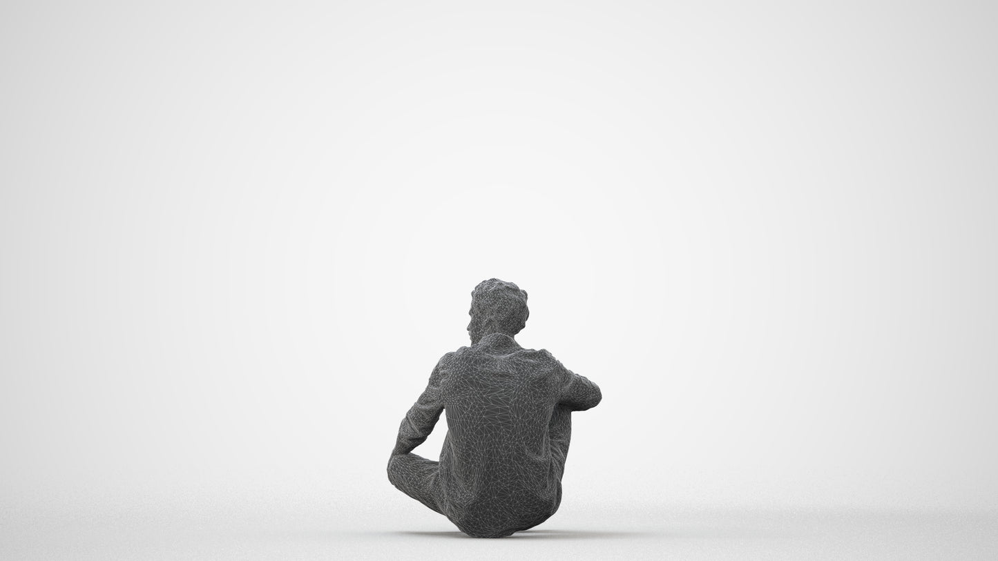 scanned 3D man casual sitting, photogrammetry people for Enscape and V-Ray, square thumbnail