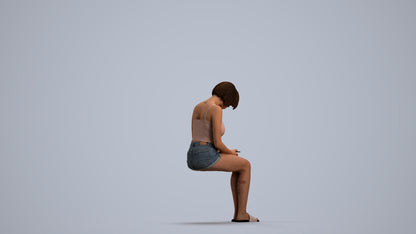 realistic 3D woman casual sitting, scanned archviz people for Blender and 3ds Max, front view render