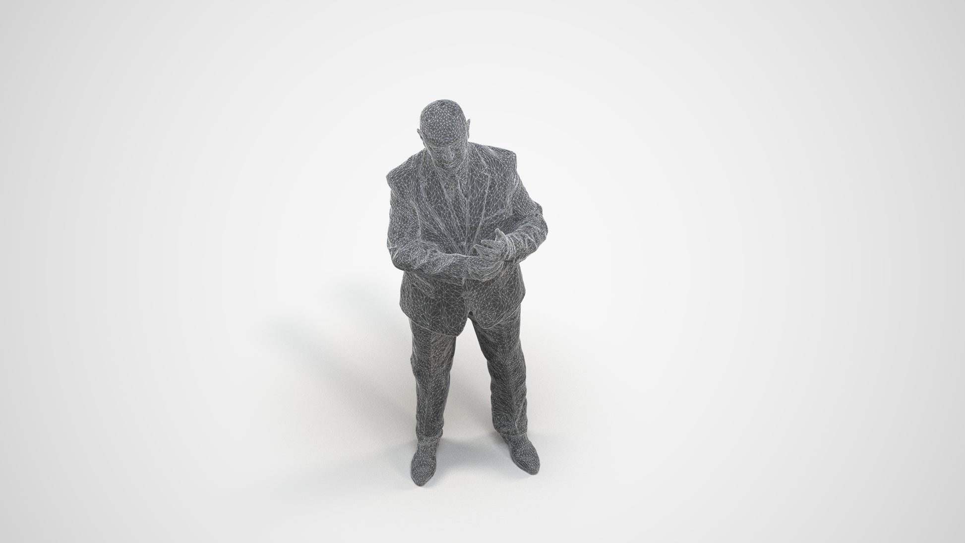 scanned 3D senior man business, photogrammetry people for Enscape and V-Ray, wireframe three-quarter view
