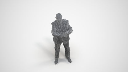 scanned 3D senior man business, photogrammetry people for Enscape and V-Ray, wireframe three-quarter view