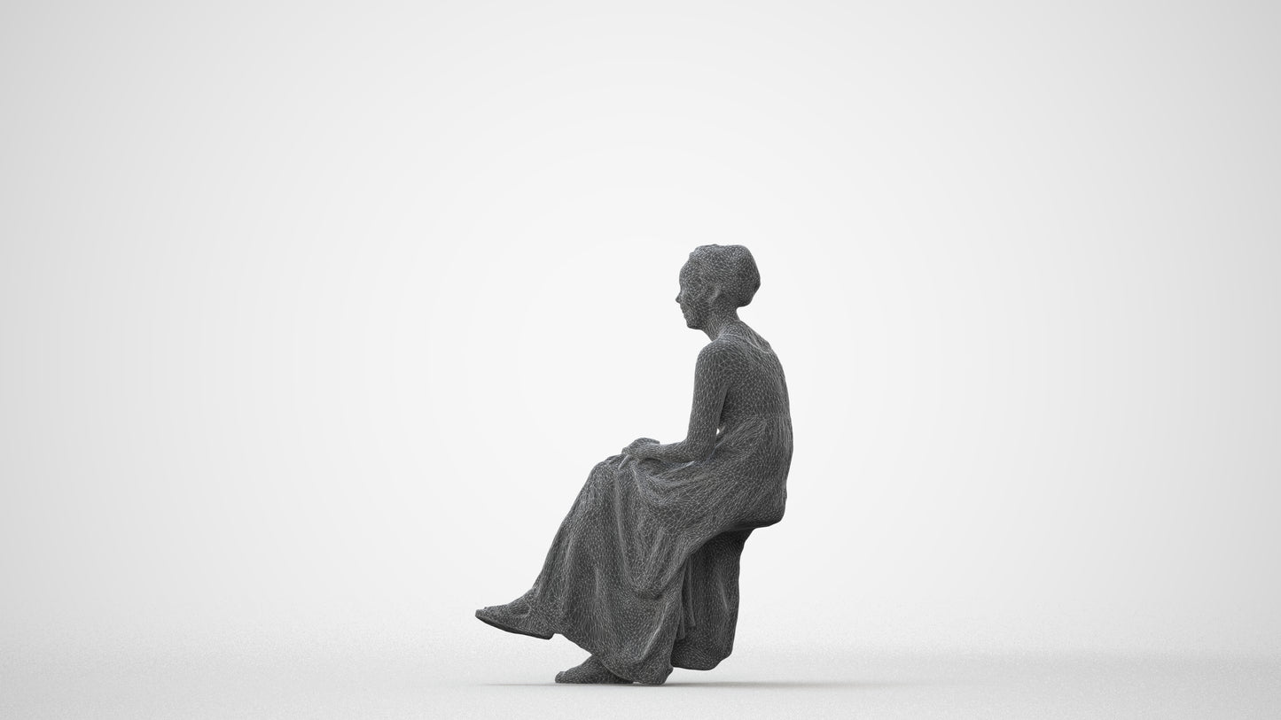 realistic 3D human woman casual sitting, archviz people FBX OBJ for Blender, square thumbnail