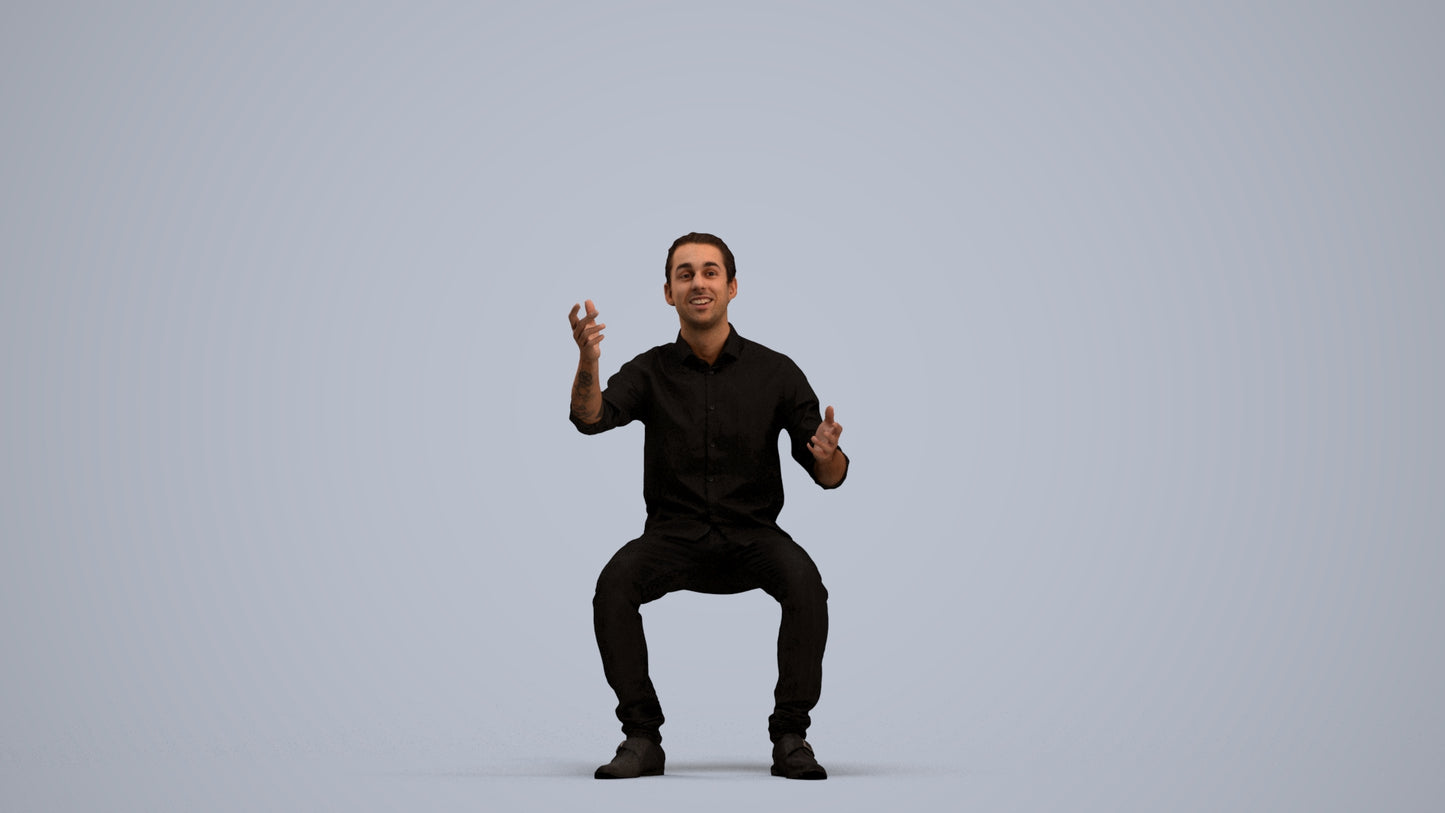 realistic 3D man casual sitting, scanned archviz people for Blender and 3ds Max, standing pose render