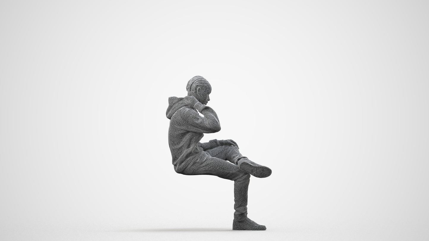 3D scanned boy kids casual, photorealistic archviz people for Enscape and SketchUp, wireframe side view