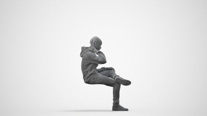 3D scanned boy kids casual, photorealistic archviz people for Enscape and SketchUp, wireframe side view