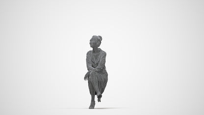 scanned 3D woman casual sitting, photogrammetry people for Enscape and V-Ray, wireframe back view