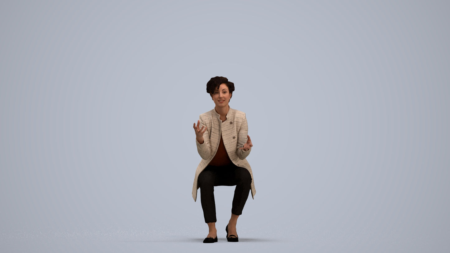 realistic 3D woman business sitting, scanned archviz people for Blender and 3ds Max, standing pose render