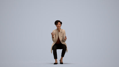 realistic 3D woman business sitting, scanned archviz people for Blender and 3ds Max, standing pose render