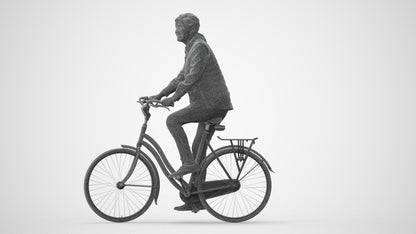 3D human model senior woman casual cycling, photogrammetry scanned person for archviz, square thumbnail