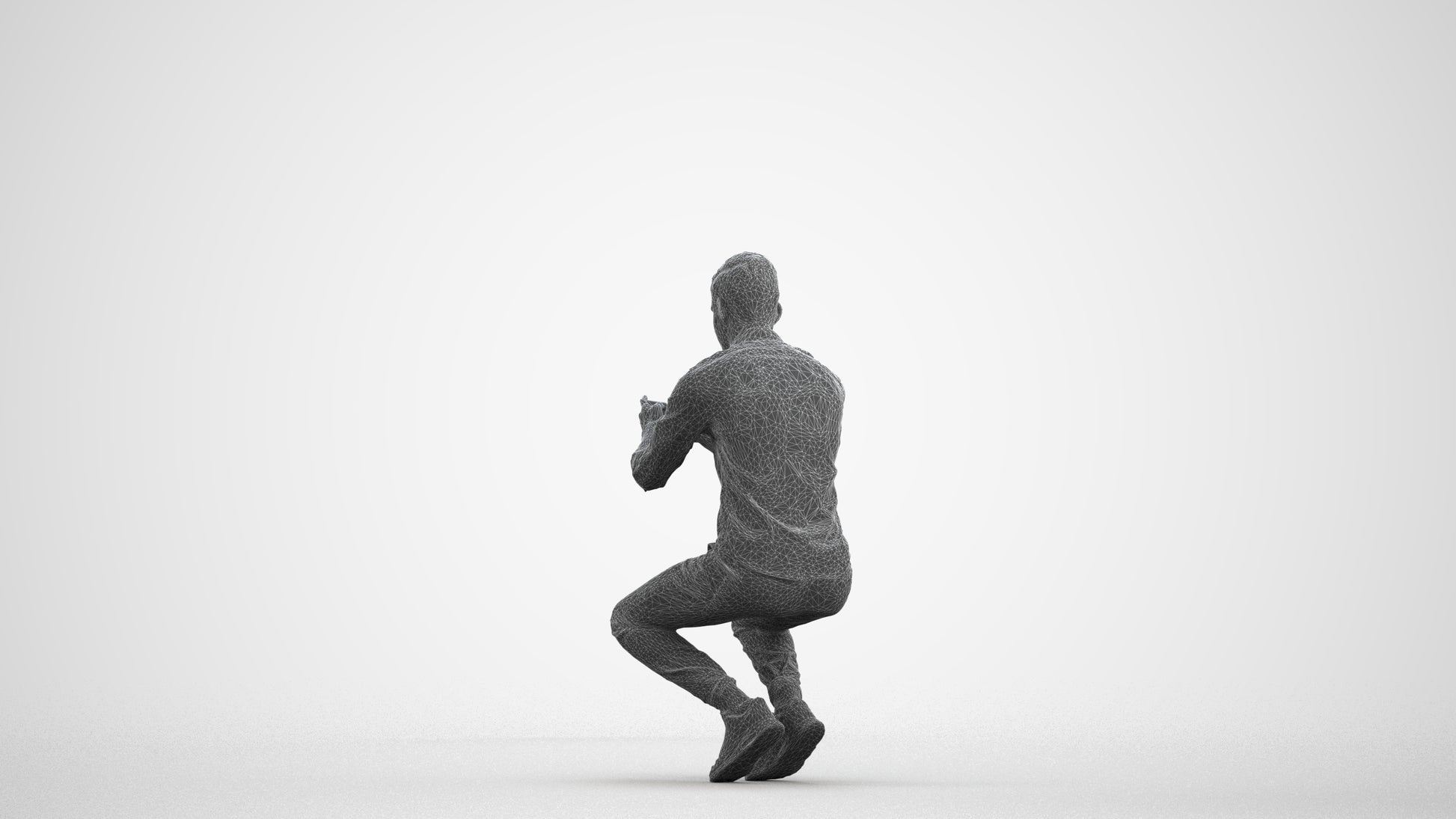 realistic 3D man casual sitting, scanned archviz people for Blender and 3ds Max, wireframe front view