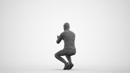 realistic 3D man casual sitting, scanned archviz people for Blender and 3ds Max, wireframe front view