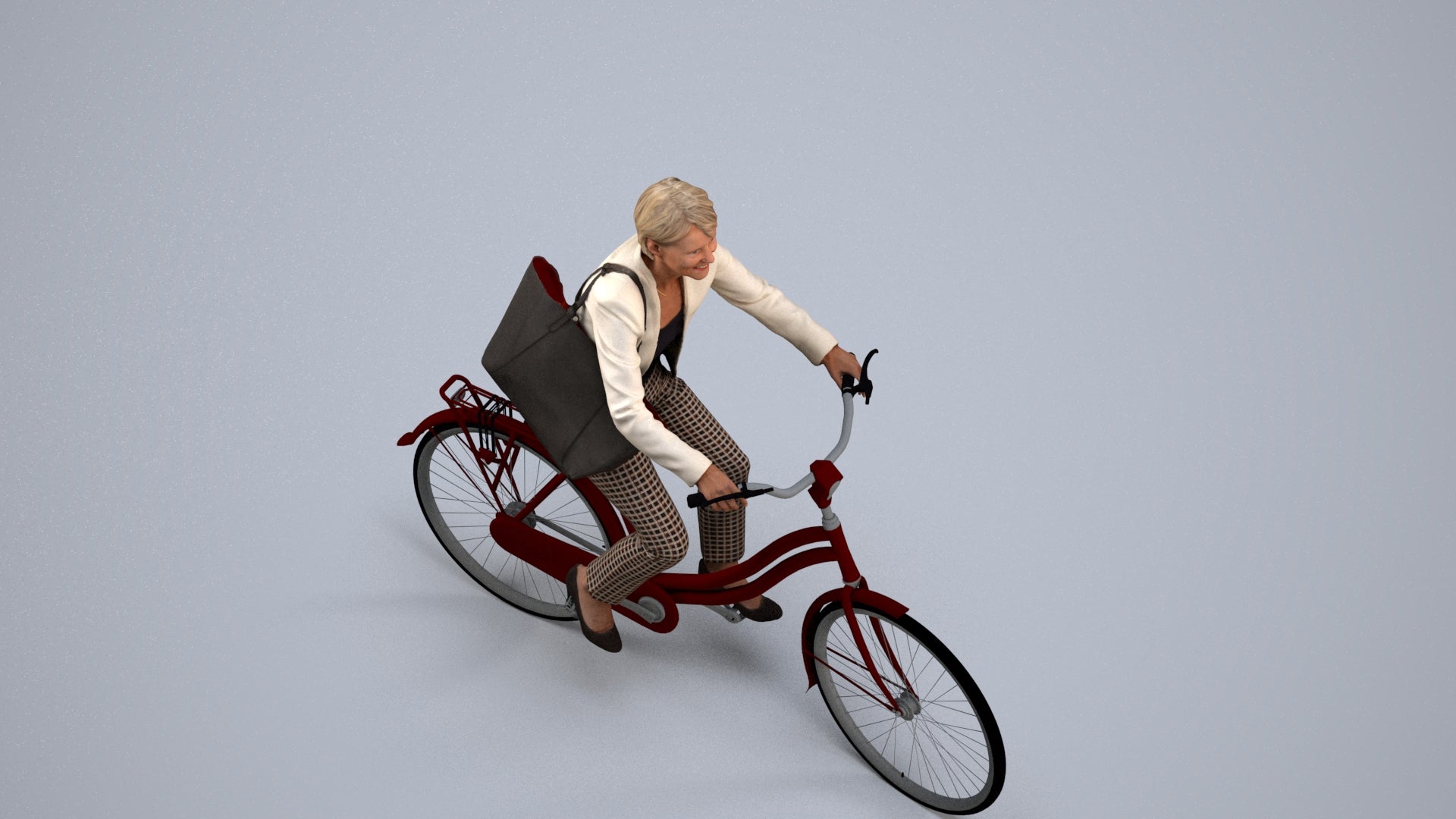 realistic 3D people senior woman business cycling, render-ready for V-Ray and Corona, FBX OBJ, back view render