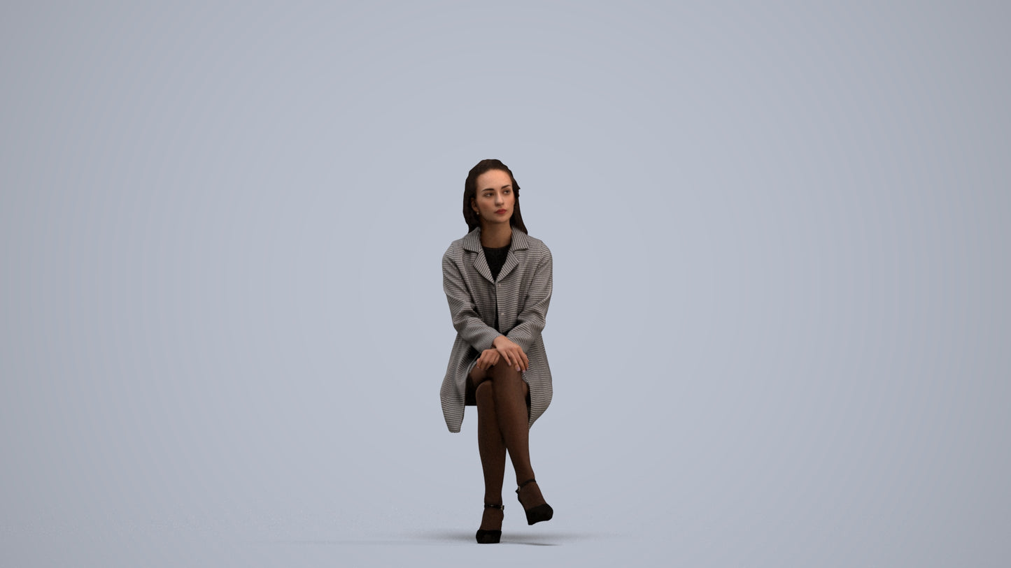 photogrammetry 3D woman business sitting, realistic human model archviz FBX, standing pose render