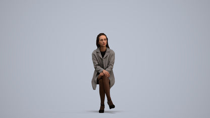 photogrammetry 3D woman business sitting, realistic human model archviz FBX, standing pose render