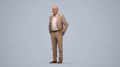 scanned 3D senior man business standing, photogrammetry people for Enscape and V-Ray, top-down view render