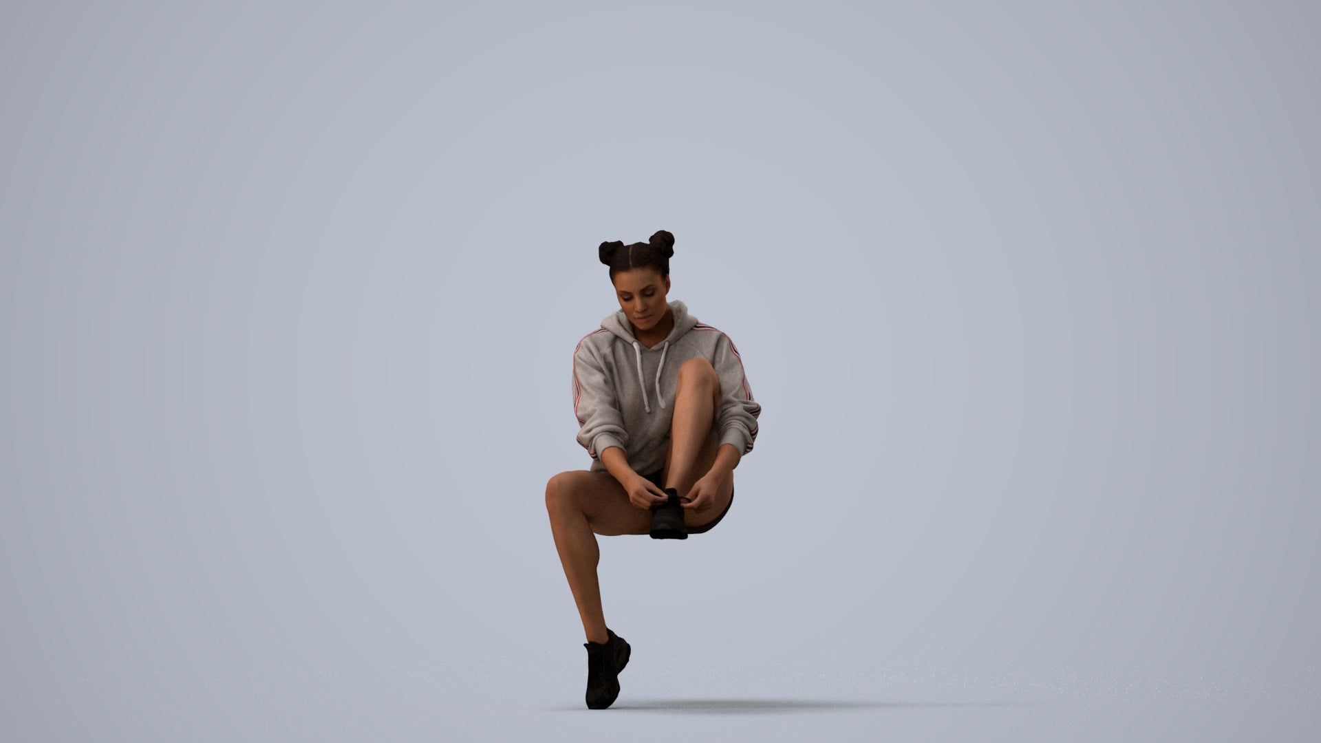 3D people model woman casual sitting, scanned human for 3ds Max rendering, three-quarter view render