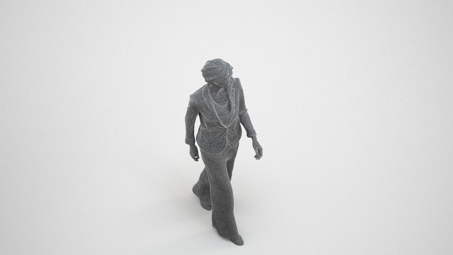 photogrammetry 3D woman business, realistic human model archviz FBX, wireframe three-quarter view