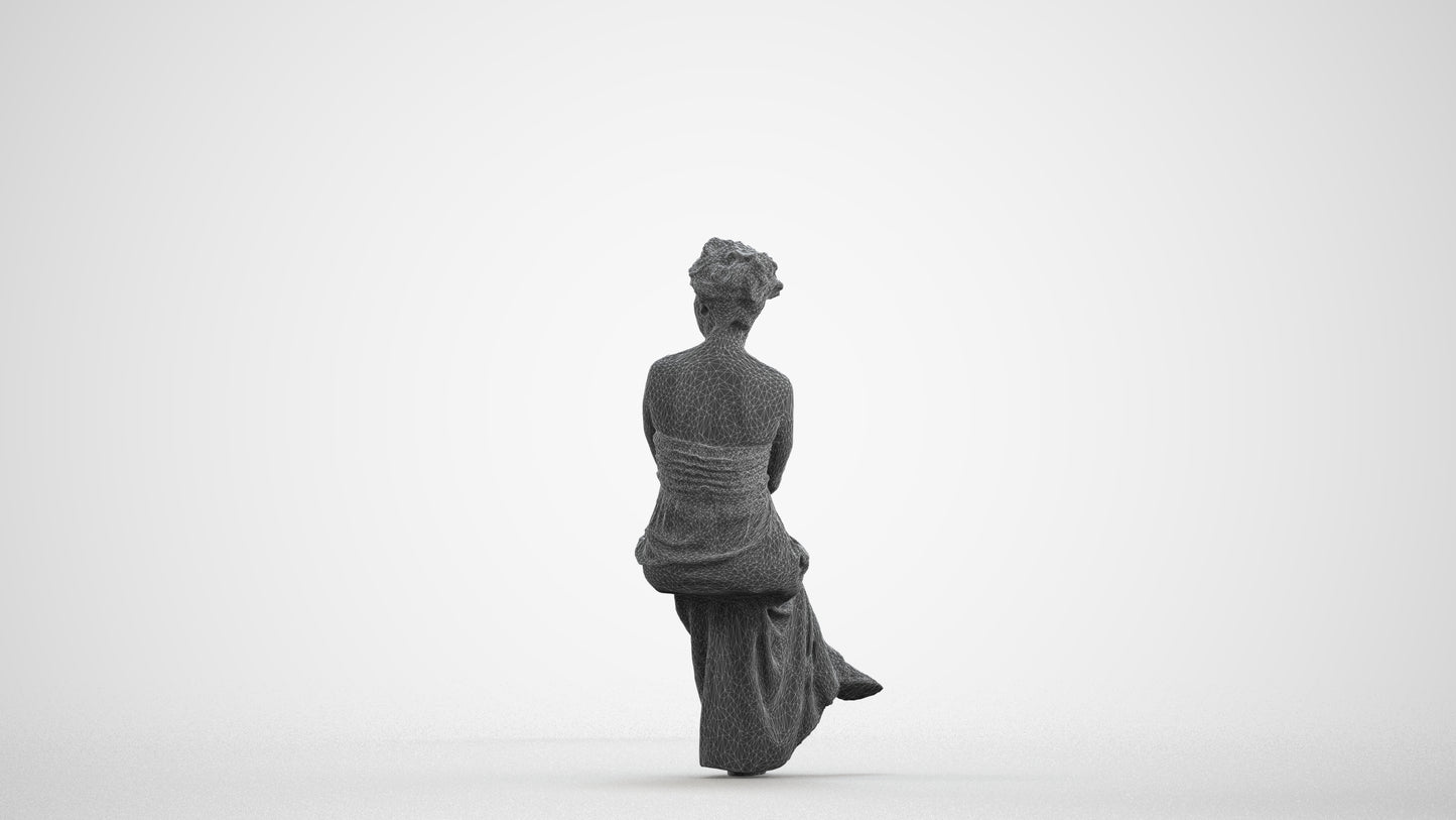 photogrammetry 3D woman casual sitting, realistic human model archviz FBX, wireframe front view