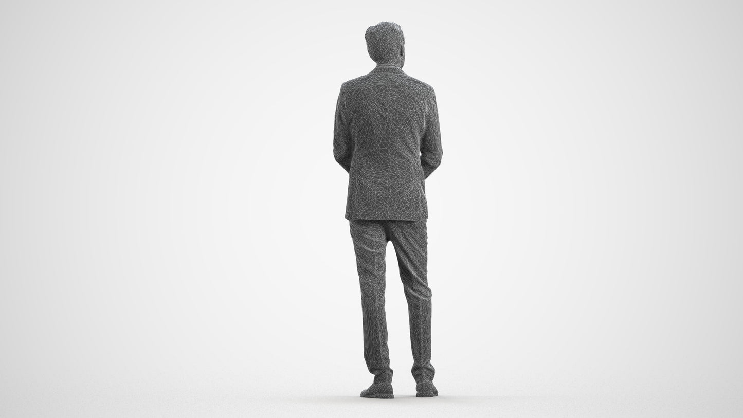realistic 3D people man business, render-ready for V-Ray and Corona, FBX OBJ, wireframe front view