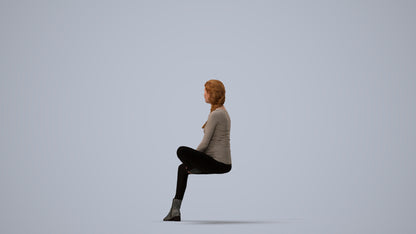 realistic 3D woman casual sitting, scanned archviz people for Blender and 3ds Max, three-quarter view render