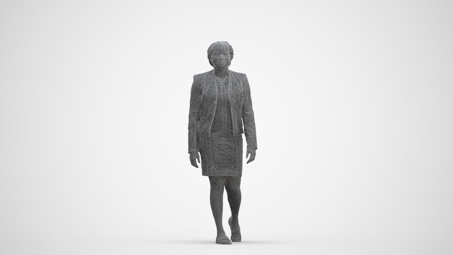 realistic 3D human woman business walking, archviz people FBX OBJ for Blender, three-quarter front view render