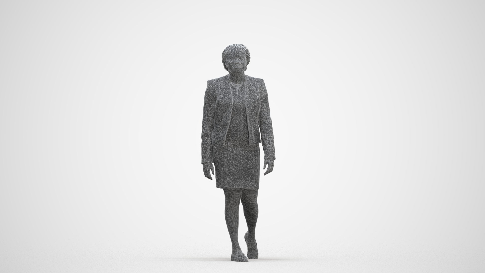 realistic 3D human woman business walking, archviz people FBX OBJ for Blender, three-quarter front view render