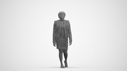realistic 3D human woman business walking, archviz people FBX OBJ for Blender, three-quarter front view render