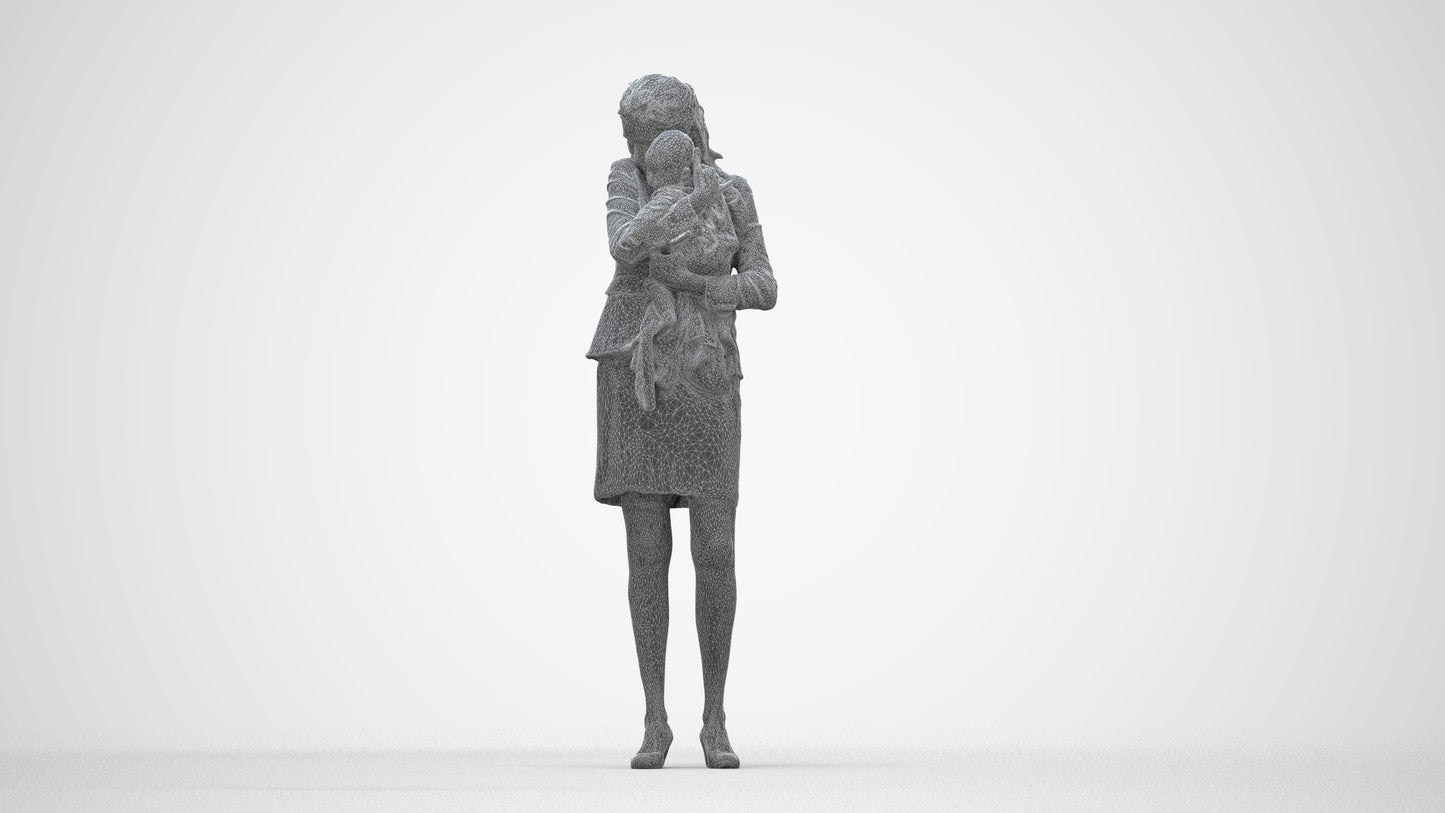 3D scanned girl kids business, photorealistic archviz people for Enscape and SketchUp, wireframe three-quarter view