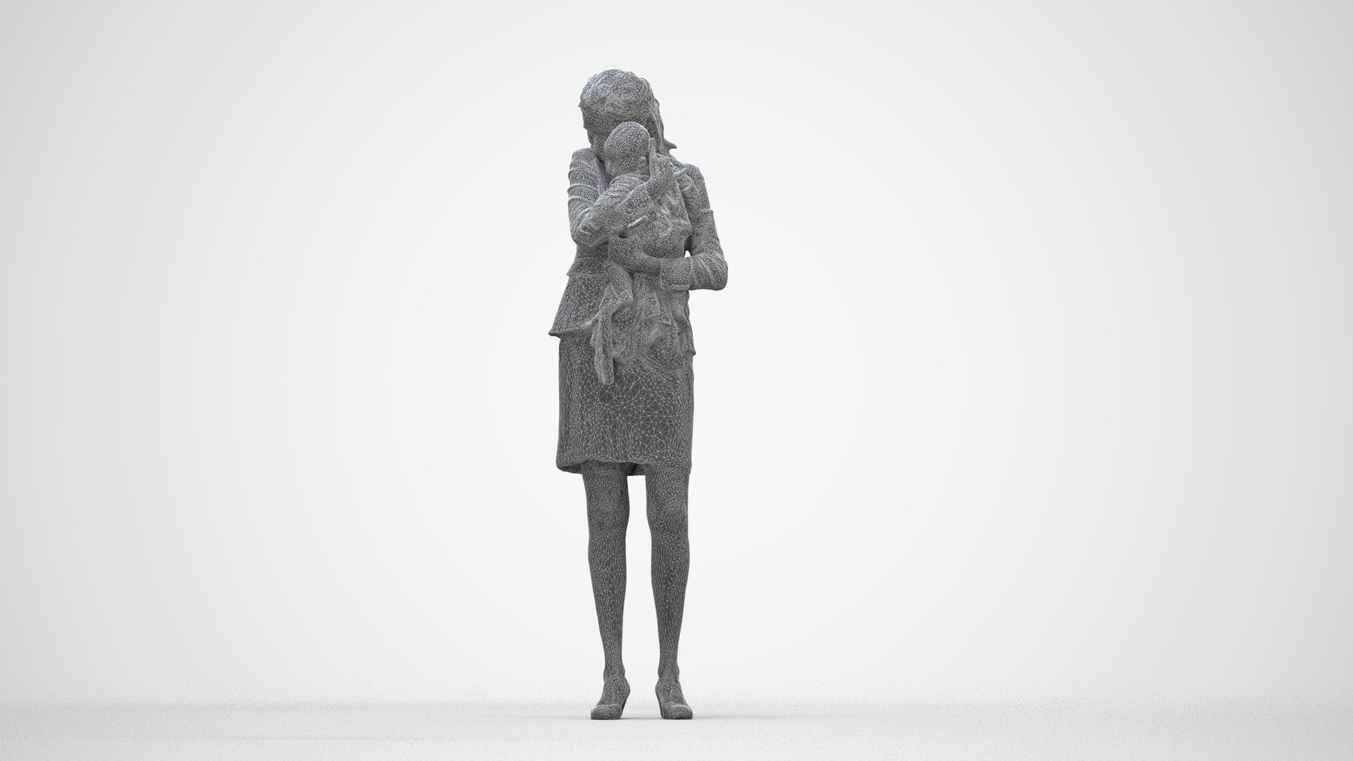 3D scanned girl kids business, photorealistic archviz people for Enscape and SketchUp, wireframe three-quarter view