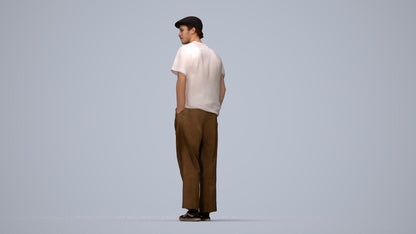 3D scanned man standing casual, photorealistic archviz people for Enscape and SketchUp, top-down view render