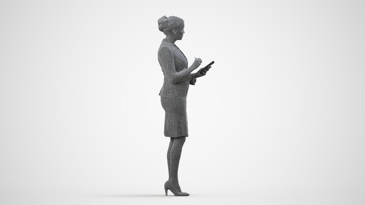 scanned 3D woman hospitality, photogrammetry people for Enscape and V-Ray, wireframe side view