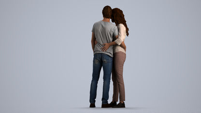 realistic 3D human woman casual couple, archviz people FBX OBJ for Blender, front view render
