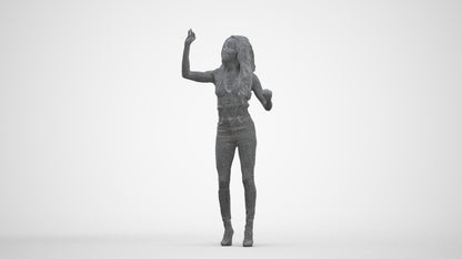3D human model woman casual standing, photogrammetry scanned person for archviz, three-quarter front view render