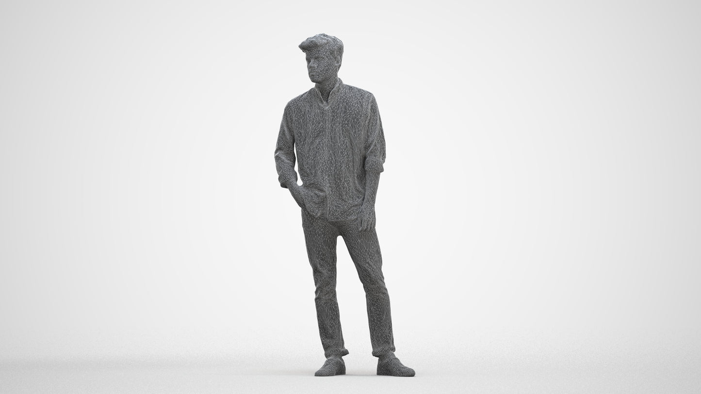 photogrammetry 3D man casual standing, realistic human model archviz FBX, three-quarter front view render