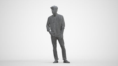 photogrammetry 3D man casual standing, realistic human model archviz FBX, three-quarter front view render