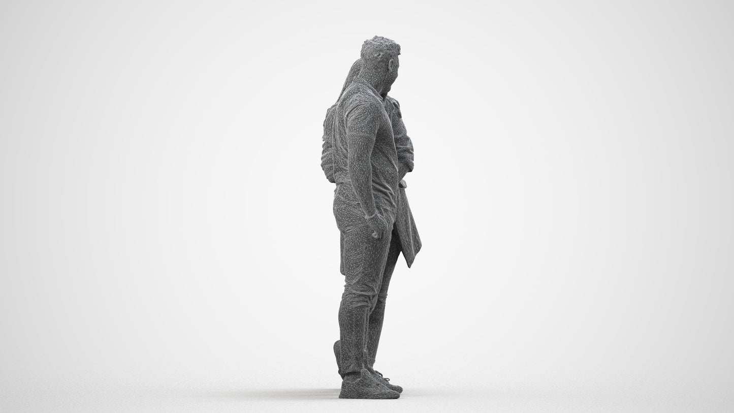 realistic 3D man casual shopping, scanned archviz people for Blender and 3ds Max, wireframe side view
