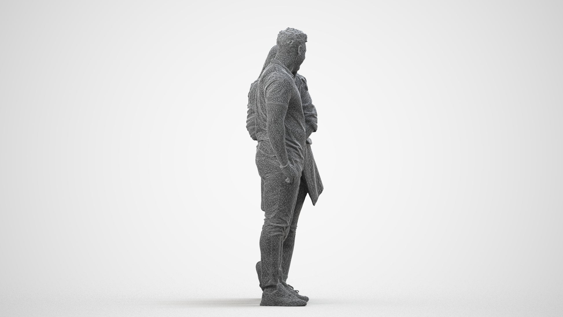 realistic 3D man casual shopping, scanned archviz people for Blender and 3ds Max, wireframe side view