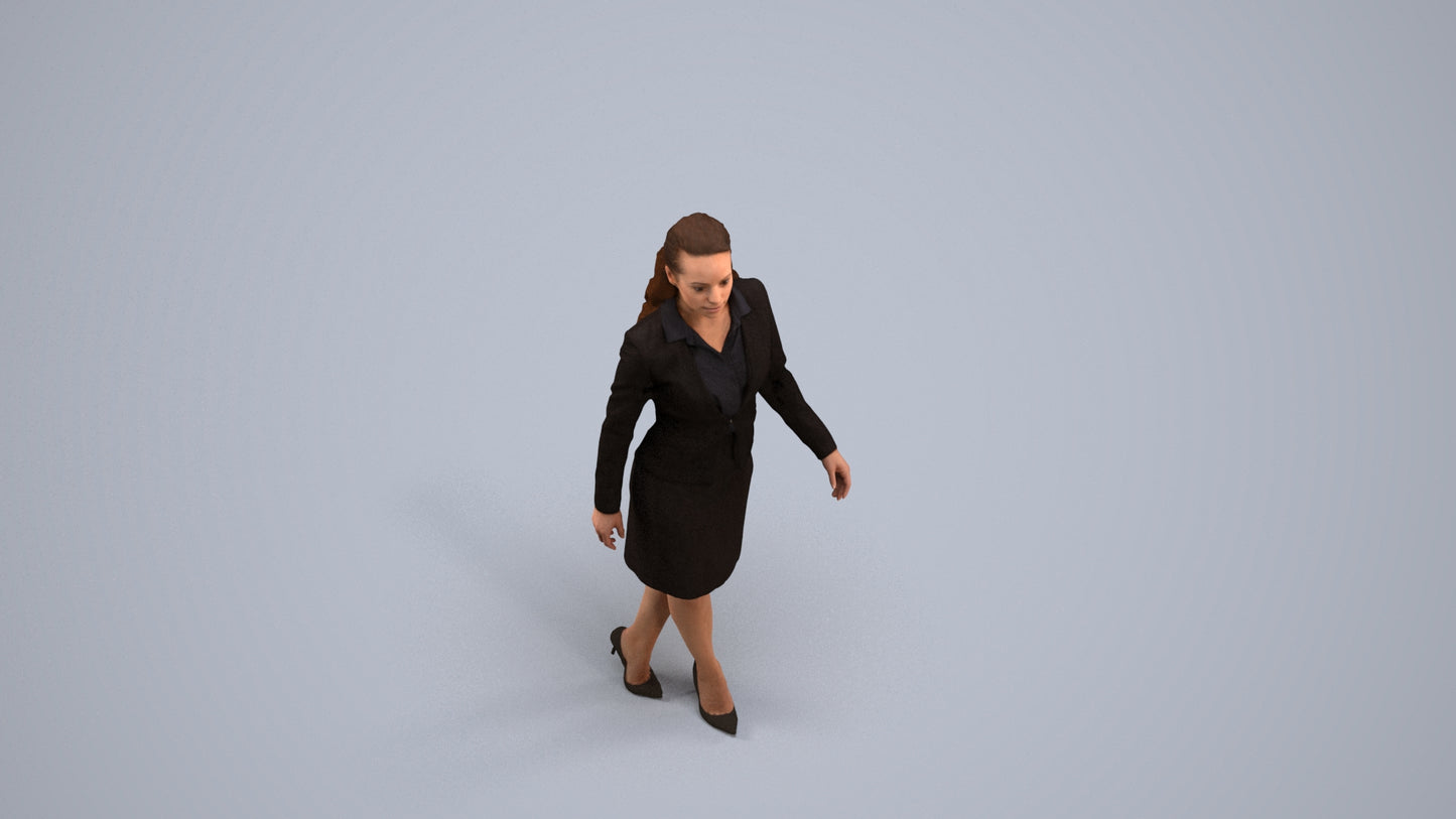 realistic 3D human woman business, archviz people FBX OBJ for Blender, back view render