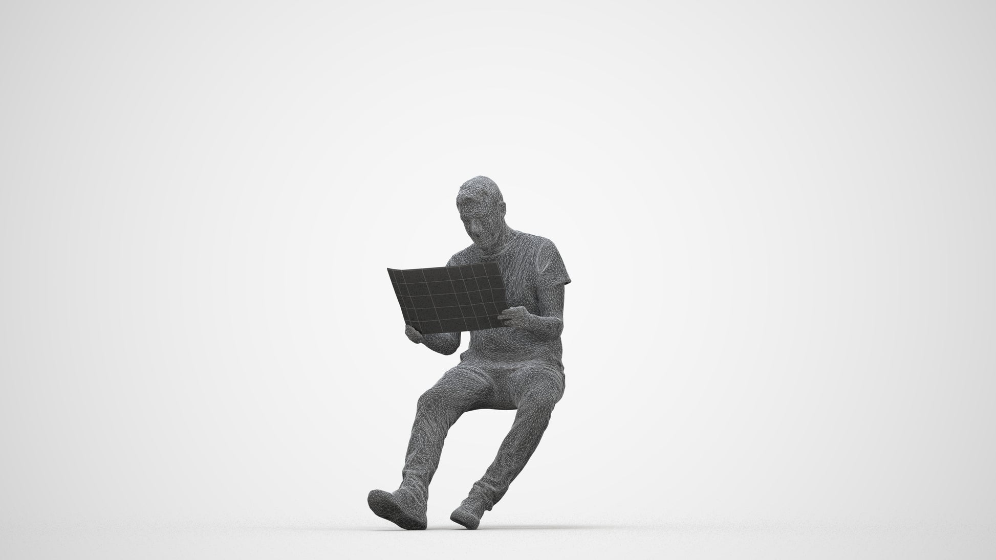 realistic 3D people senior man casual sitting, render-ready for V-Ray and Corona, FBX OBJ, wireframe back view