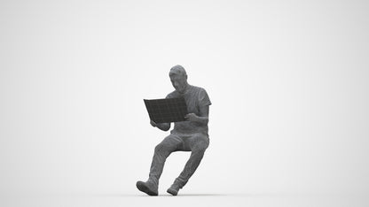 realistic 3D people senior man casual sitting, render-ready for V-Ray and Corona, FBX OBJ, wireframe back view