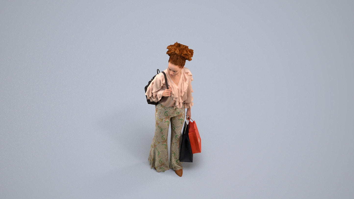 photogrammetry 3D woman casual shopping, realistic human model archviz FBX, back view render