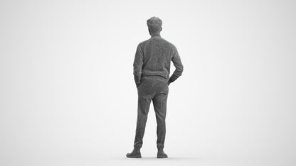 3D scanned man business casual, photorealistic archviz people for Enscape and SketchUp, wireframe front view