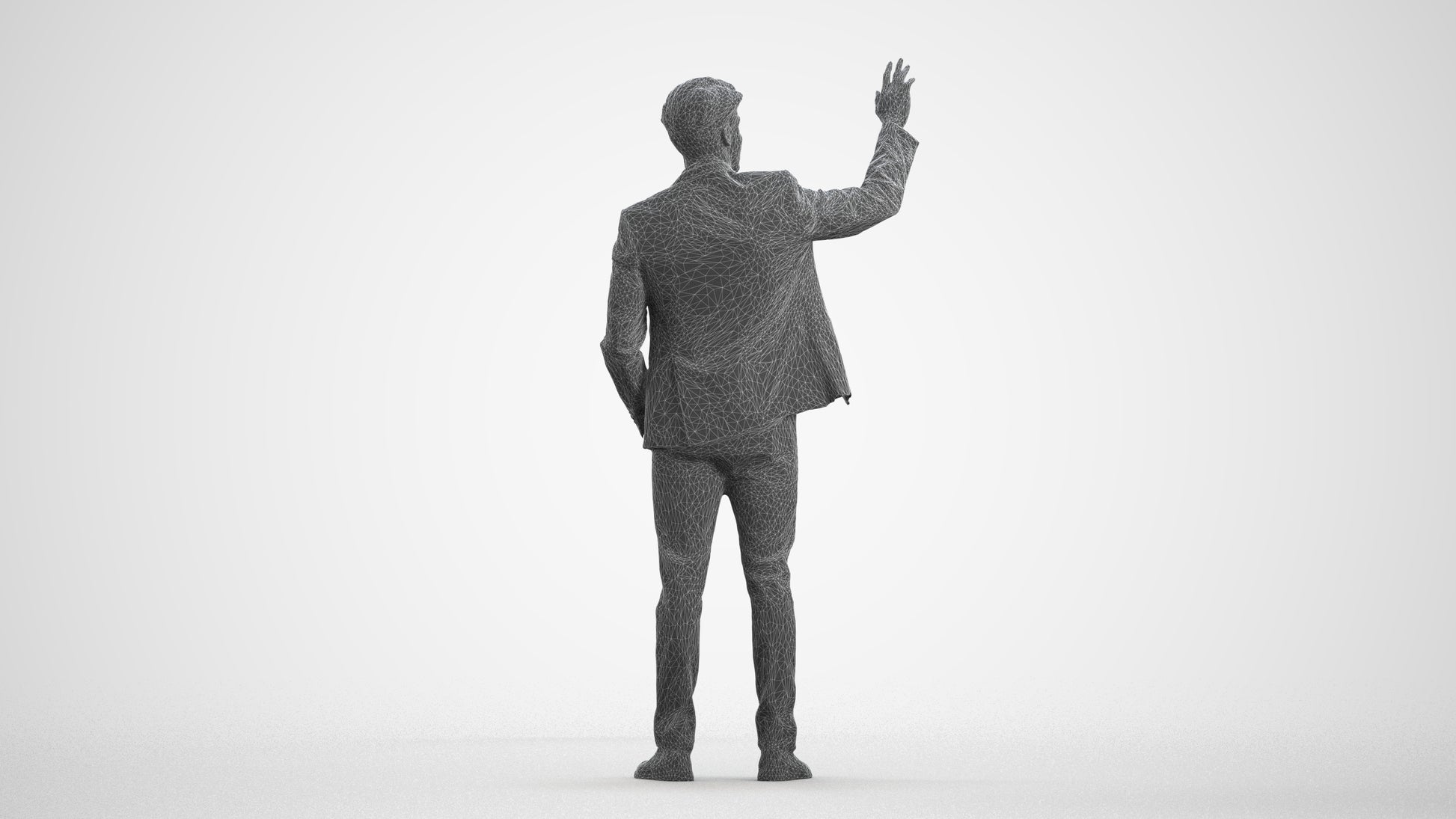 3D scanned man business, photorealistic archviz people for Enscape and SketchUp, wireframe front view
