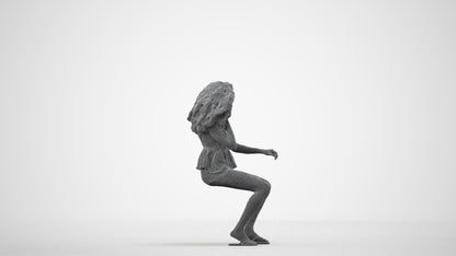 scanned 3D woman casual sitting, photogrammetry people for Enscape and V-Ray, wireframe side view